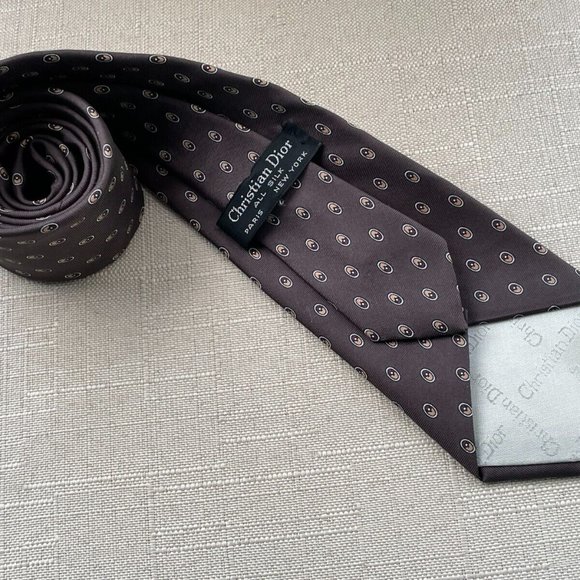 Christian Dior Men Tie ALL SILK Brown Tone Necktie CD Tie - Picture 8 of 9